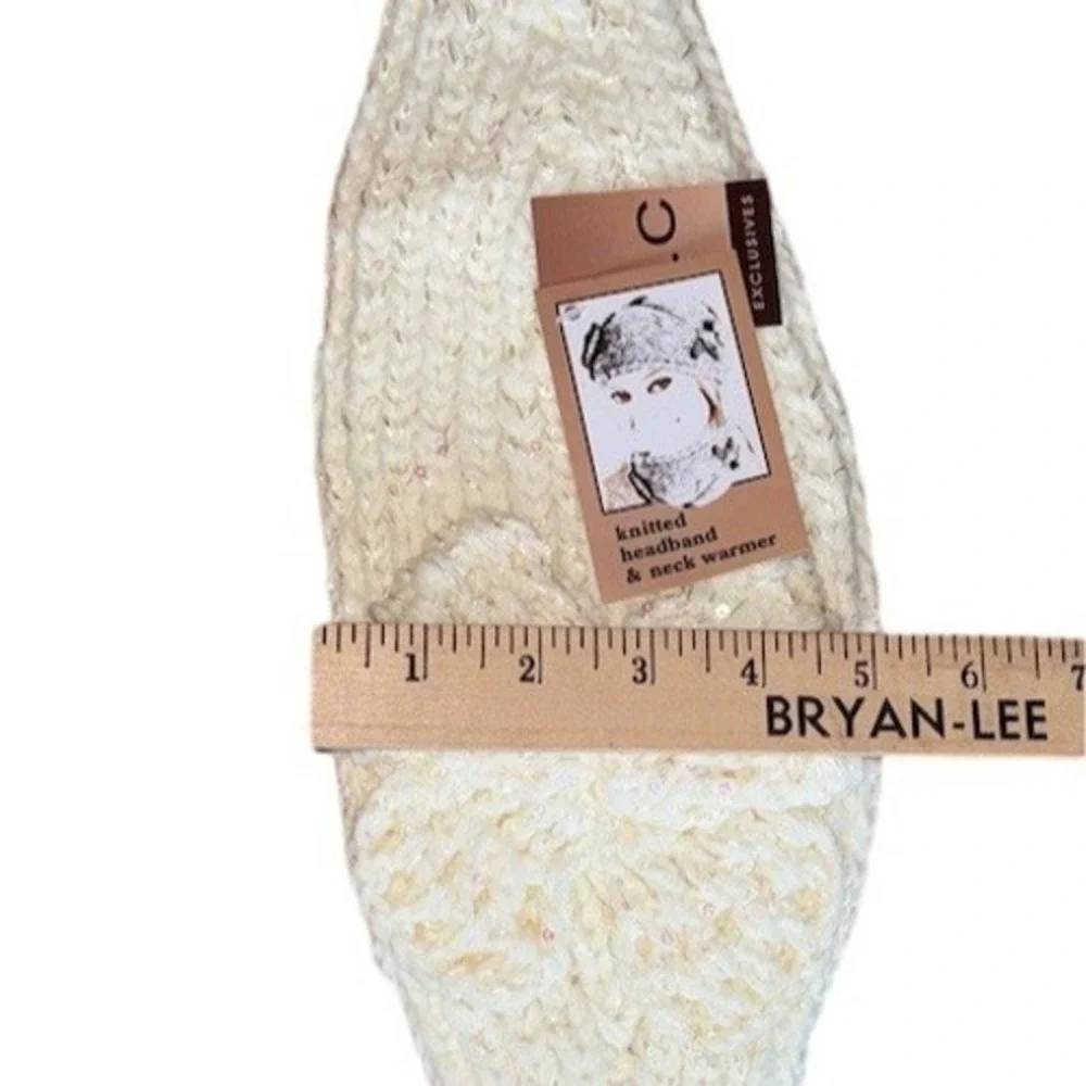 C.C Exclusives Headband & Neck Warmer Set Womens One Size Ivory Flower Buttons